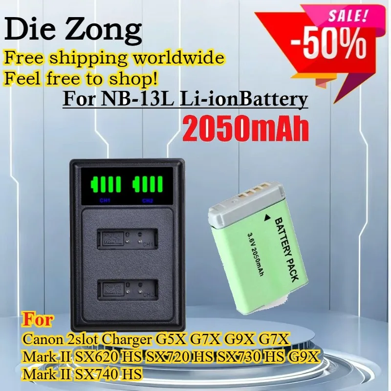 New NB13L NB-13L 2050mAh Battery For Canon 2slot Charger G5X G7X G7X Mark II SX620  SX720  SX730 HS G9X Mark II SX740
