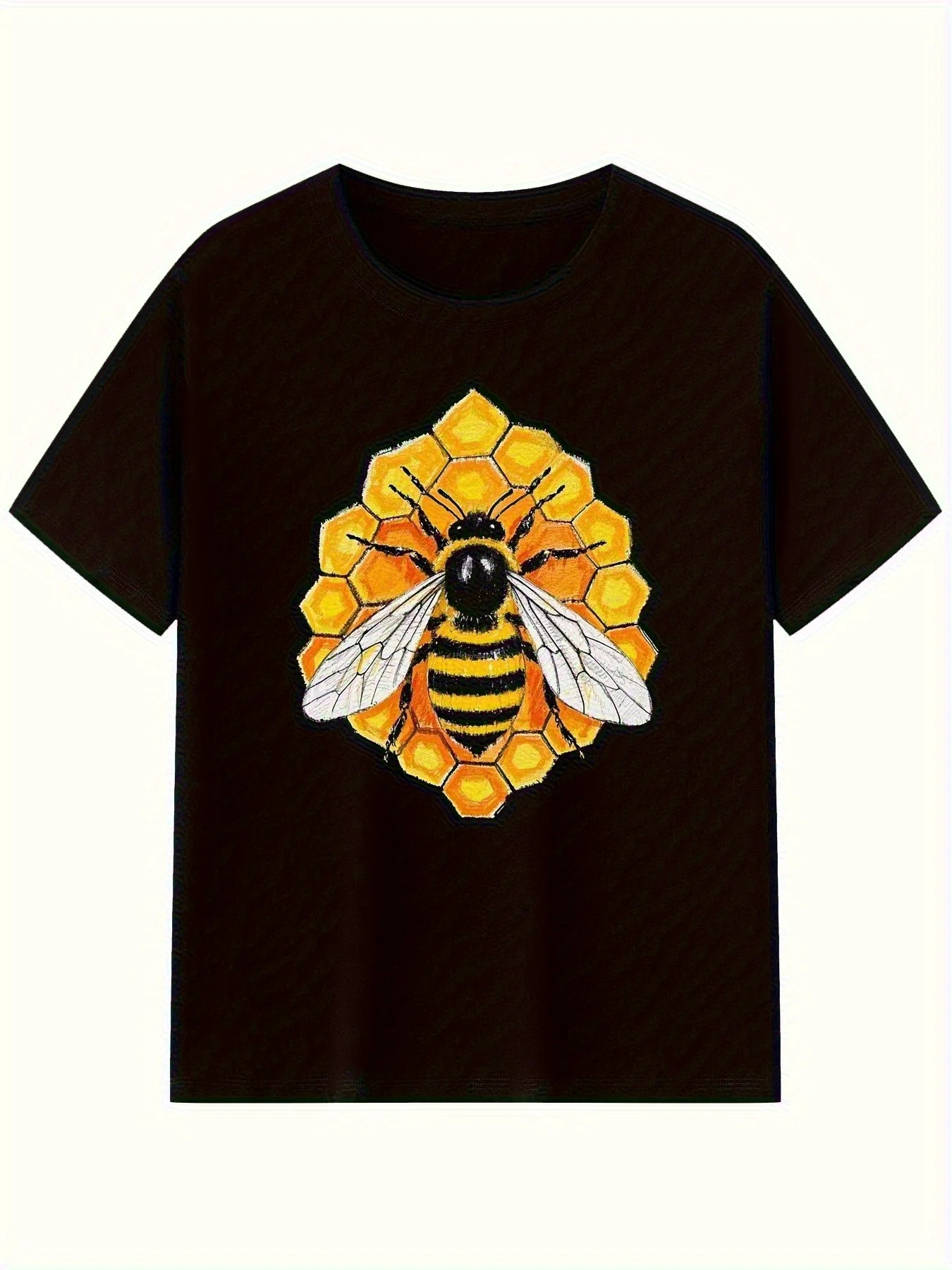 Men'S Vintage Beekeeping T-Shirt - Black Casual Short Sleeve, Featuring a Hexagonal Honeycomb And Bee Design, Fitted Round Neck,