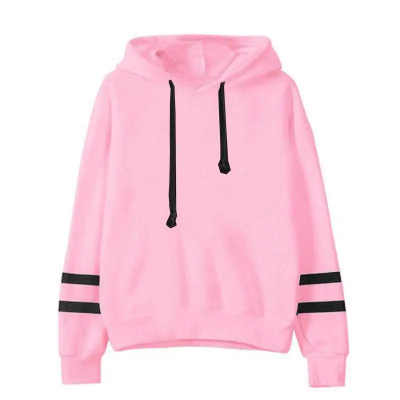 Double Bar Blank Hoodie-Sweatshirt für Damen, lang, Sve Street Sle, Polyester, Frühlingsfaion, lässig, bequeme Passform