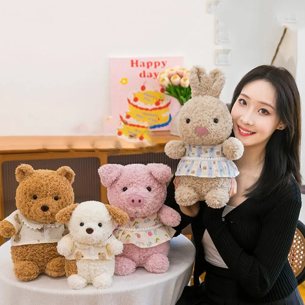 

Sitting Animal Bear Plush Toy Collection Little pig Little rabbit Stuffed Doll Cartoon Wearing Shirts Animal Plush Doll