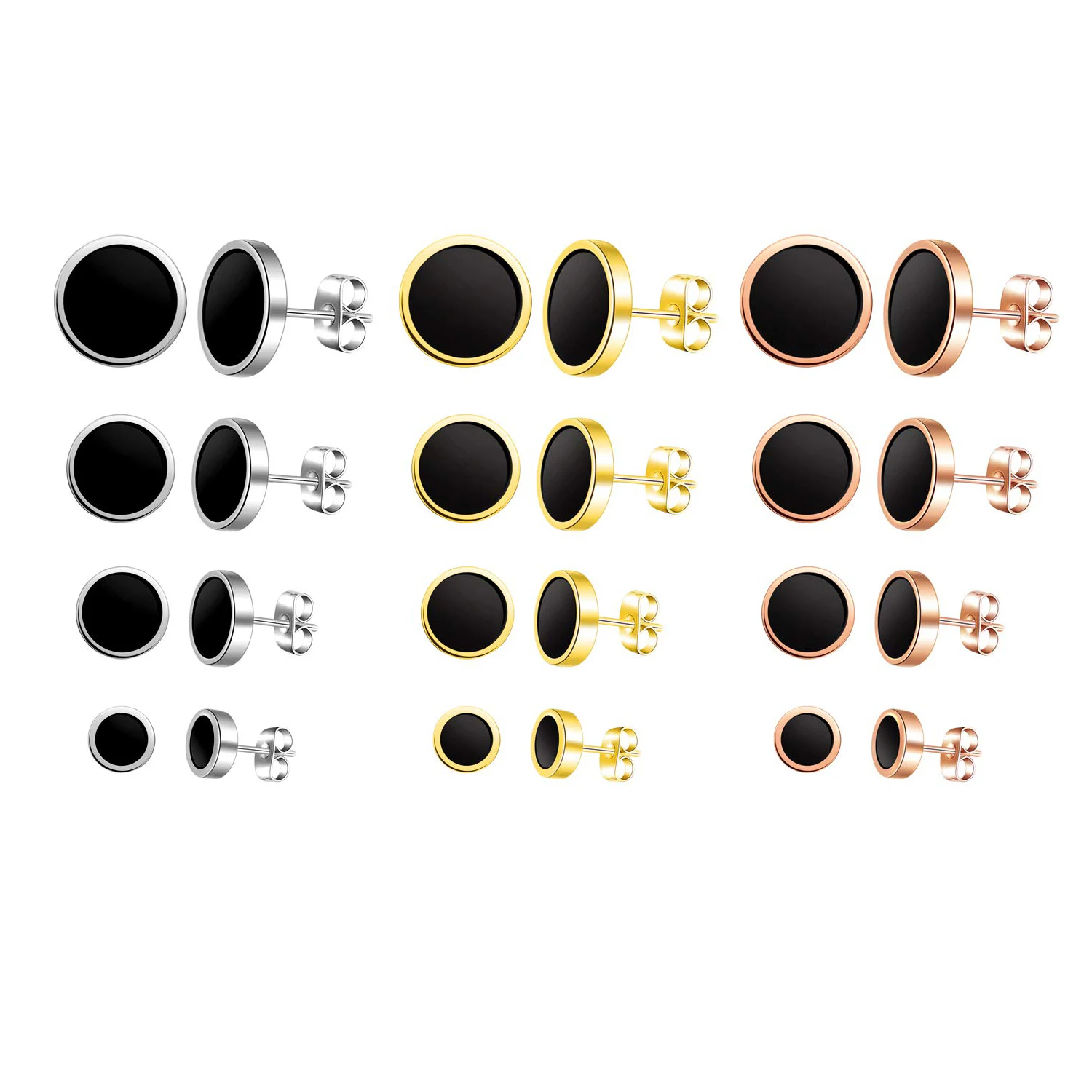 1 Pairs Stainless Steel Enamel Round Stud Earrings for Men Women 4 Colors 6MM/8MM/10MM/12MM Option