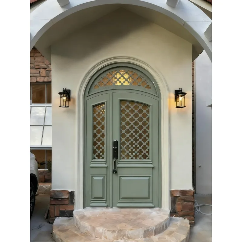 French entry door Anti-theft door Villa door Entry European glass arc arched child and mother Courtyard cast aluminum