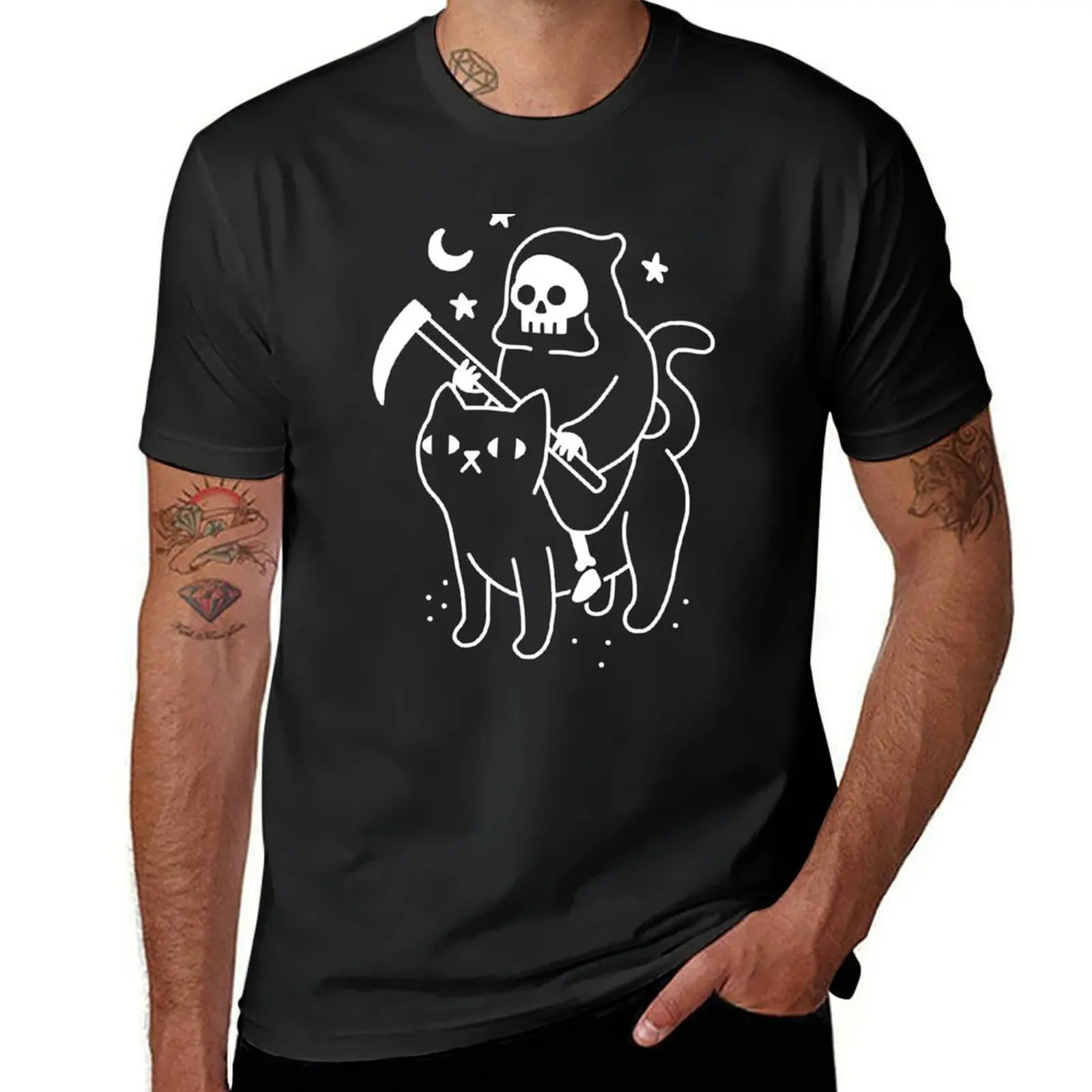 

Death Rides A Black Cat T-Shirt hippie clothes Blouse summer tops mens clothing