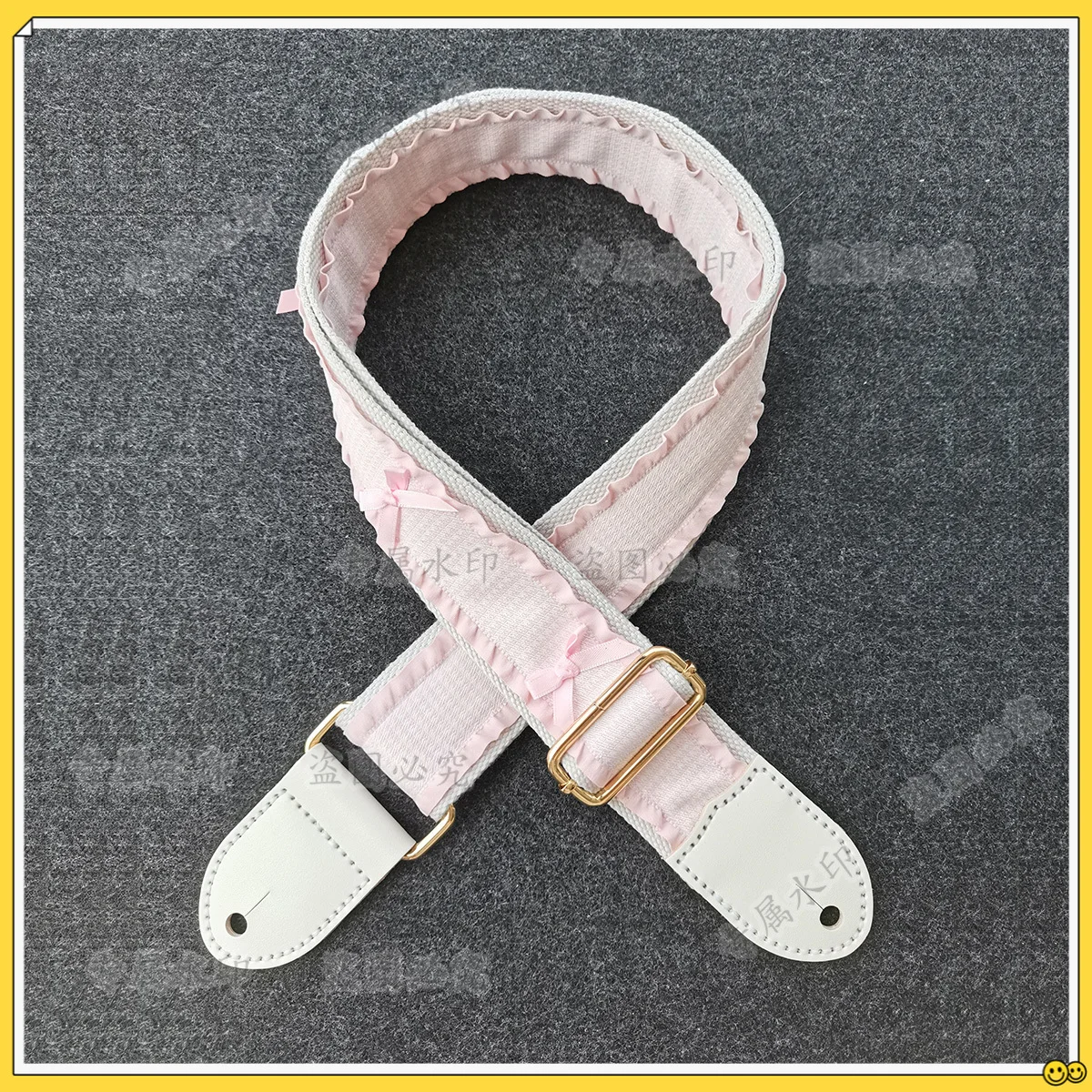 Correa de bajo de guitarra hecha a mano, rejilla rosa de mil pájaros, lazo de chica vitalidad, parte trasera bonita de cuero