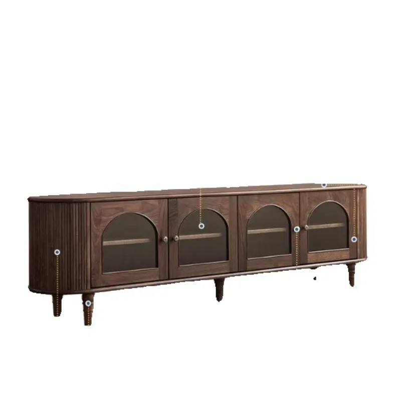 

North American black walnut all solid wood floor-to-ceiling TV modern simple arc living room storage Nordic floor cabinet