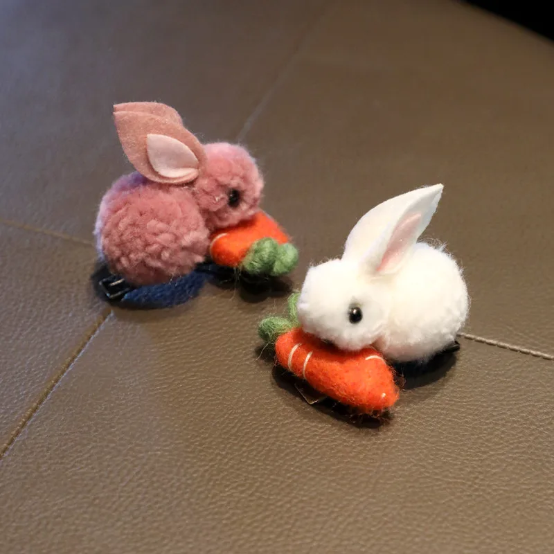 1Pc Fashion Cute Animals Rabbit Hair Clips For Kids Girls Handmade Plush Rabbit Hair Accessories