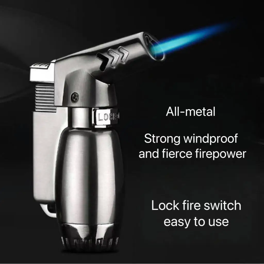 Outdoor Draagbare Aanstekers Metalen Mini Winddicht Gitzlauwe Vlam Butaangas Aansteker Veiligheidsslot Vuur Roken Accessorie