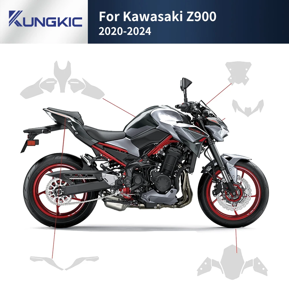 

Для Kawasaki Z900 2020-2024: Полный комплект защитной пленки из ТПУ для кузова, наклейки, аксессуары
