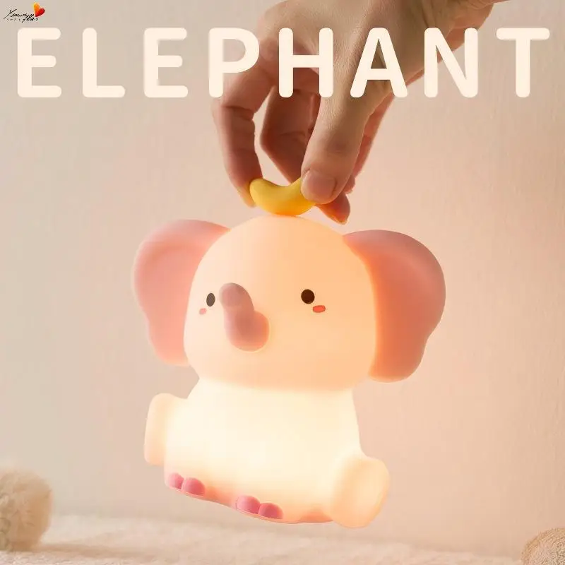 

C2 Cute Elephant Sleeping Night Light Rechargeable Dimmable Squishy Novelty Nursery Animal Nightlights For Desk Christmas Decor