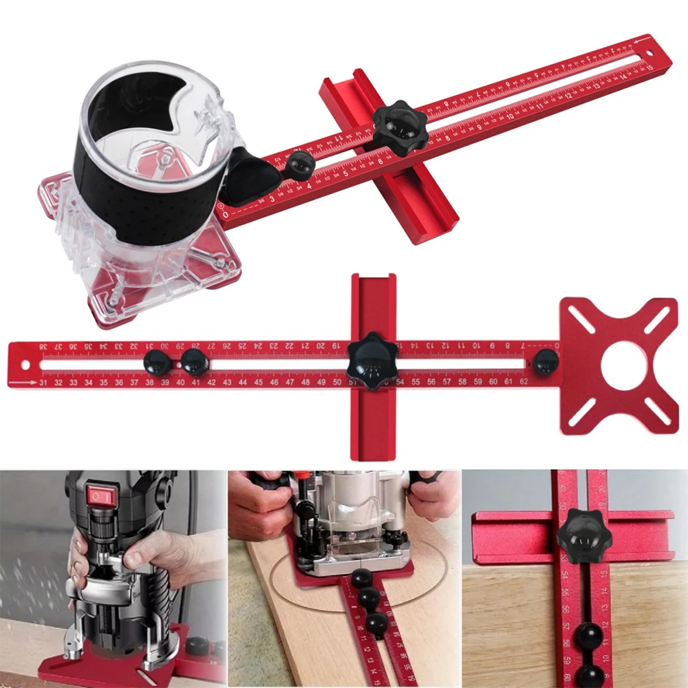 4 en 1 Router Fresado Groove Bracket-Gabinete Hardware Jig Aluminio Router Círculo Corte Jig Punch-Router Fresado Groove Bracket