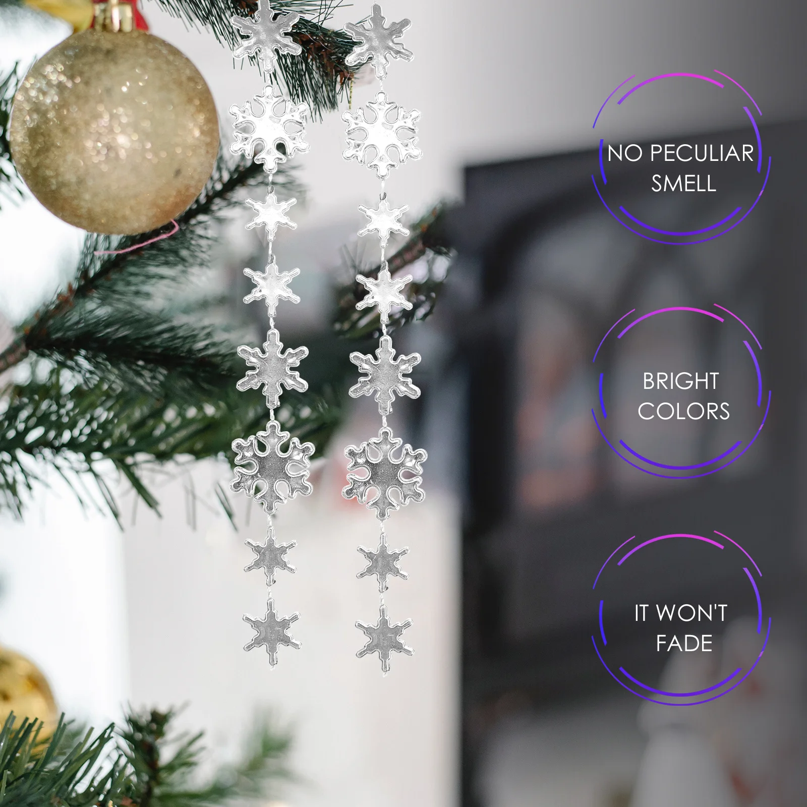 

1 Roll Plastic Christmas Bead Strand Glossy Uniform Color Snowflake Garland For Tree Decoration Wedding Diy Home Decor Christmas