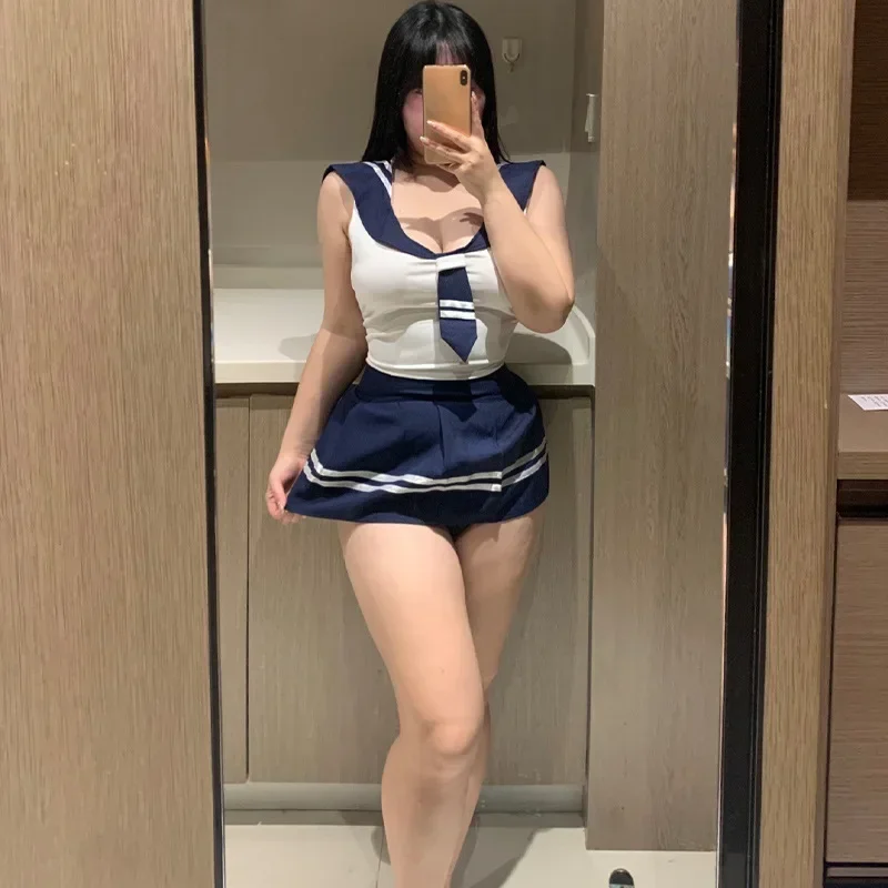 3XL Plus Size School JK Lingerie Girl Costume Women Big School Girl Uniform Japanese Porn Sailor Suit Exotic Set Bandage Design