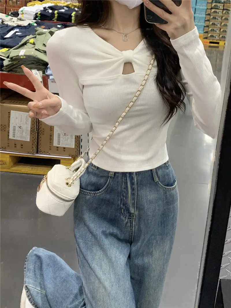 T-shirt à col en V pour femme, haut moulant, couche intérieure, couche astronomique, manches longues, niche et chic, nouveau design, automne