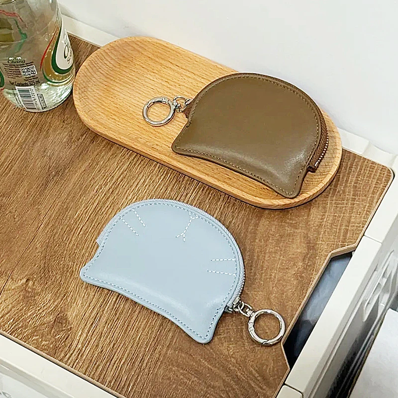 لطيف القط محفظة نسائية للعملات المعدنية الصغيرة مع مفتاح سلسلة اسم مخصص فاخر موضة بنات سماعة الحقيبة جلد طبيعي امرأة حقيبة قلادة سحر