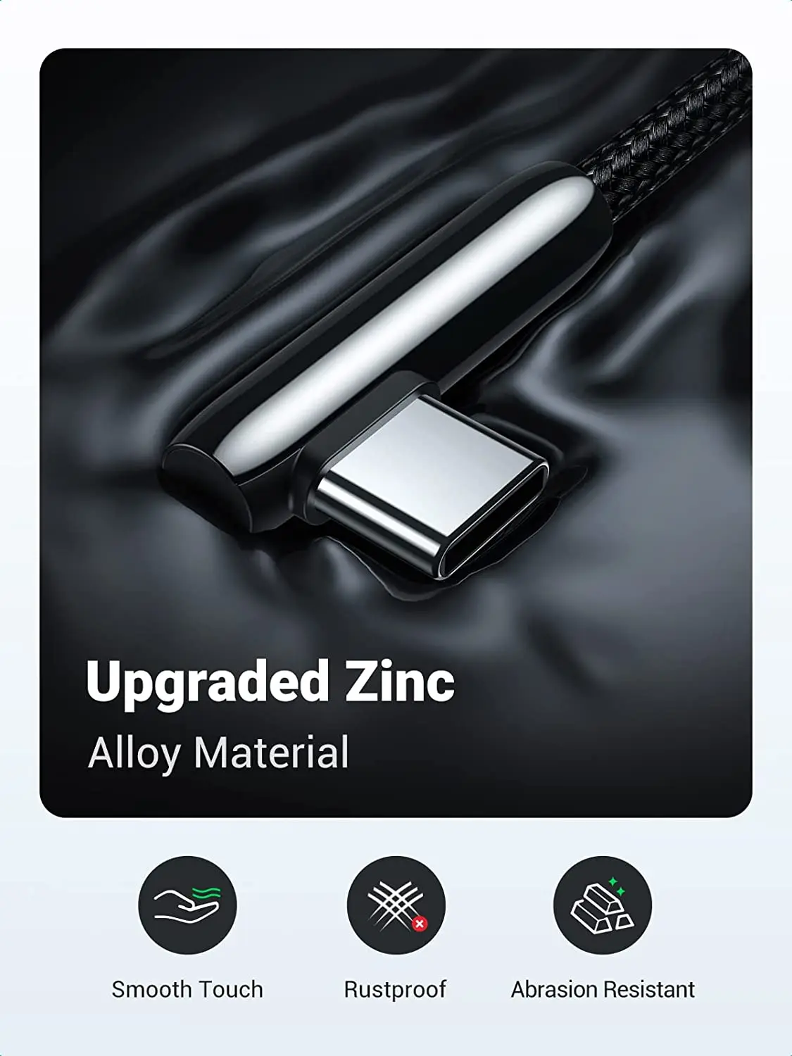 Cable UGREEN USB C de ángulo recto USB a a USB C Cable trenzado de carcasa de aleación de Zinc de alta pureza Diseño humanizado de 90 grados