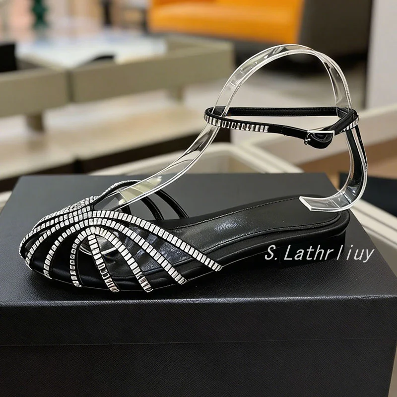 Sandals Women's Fashionable Shiny Rhinestone Hollow Out Closed Toe Sandaials Summer Vacation Dress Shoes Banquet Party Shoes