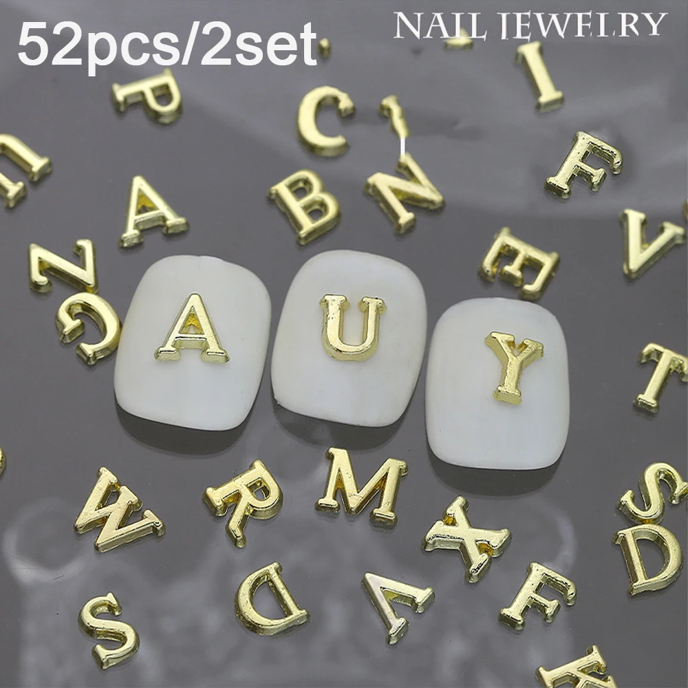 52 Stück einfache Silber Gold A-Z englische Buchstaben Nagel Charms Alphabet Charakter Legierung Nail Art Strass 26 Alphabet DekorationenDIY – Detail 3