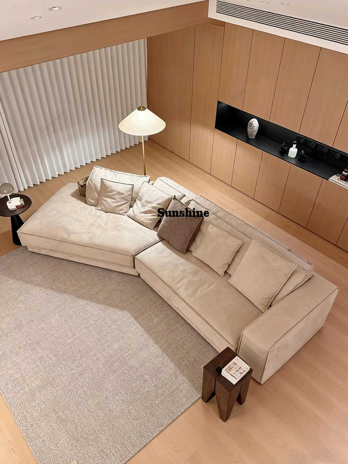 Italian minimalist cotton and linen frosted cloth living room modern minimalist, curved sofa