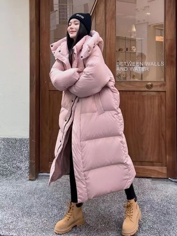 

Warm Winter Pink Hooded Long Parka Chaqueta Thick Windproof Parca Overcoat Casual Snow Wear Cotton Padded Women Jaqueta New