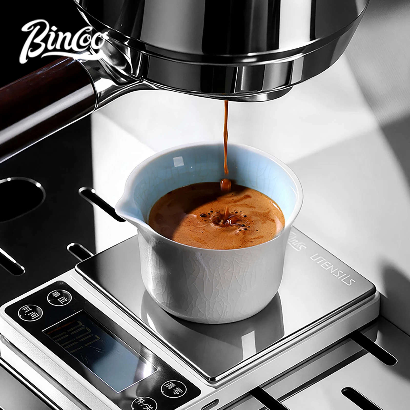 Bincoo 90ml Ice Crackle Ceramic Cup – Espresso Receiver, Measuring Ounce Cup, Small Creamer Pitcher for Coffee