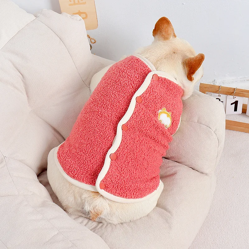 Autumn and Winter Fleece Dog Clothes Pure Cotton Embroidery Vest Warm Pet Clothes Thickened Pet Clothes Cute Puppy Clothes