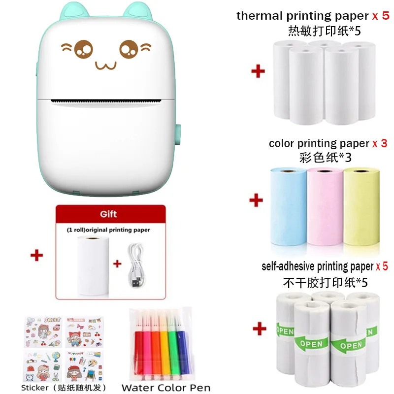 Portable Mini Printer With Wireless Connection For Smartphones Small Household Pressure-Sensitive Photo Thermal Paper Printer