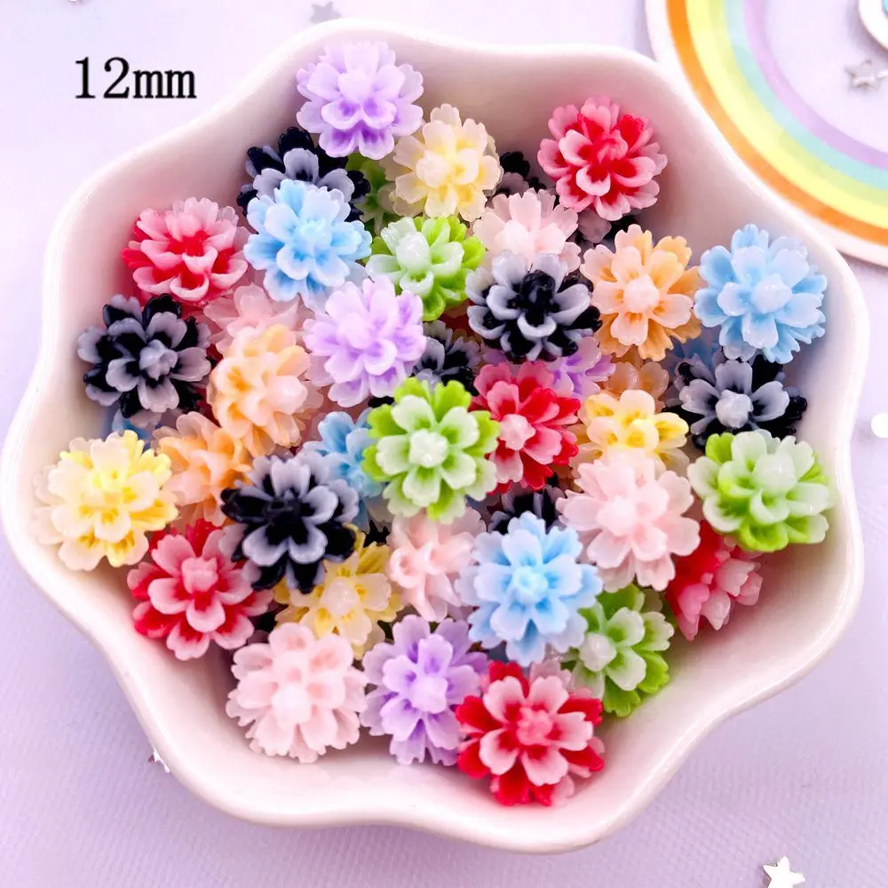 12mm Resin Double Layer Candy Color Flatback Flower Rhinestone 50Pcs Scrapbook Ornament Figurines  Appliques Crafts DIY Nail Art