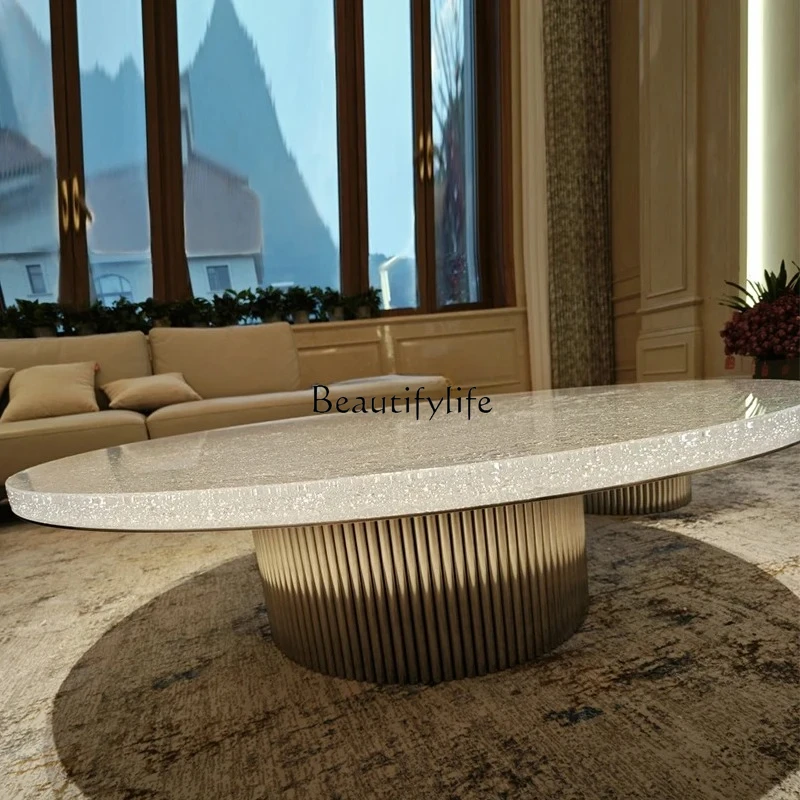 sofa small apartment household living room acrylic water ripple round coffee table combination