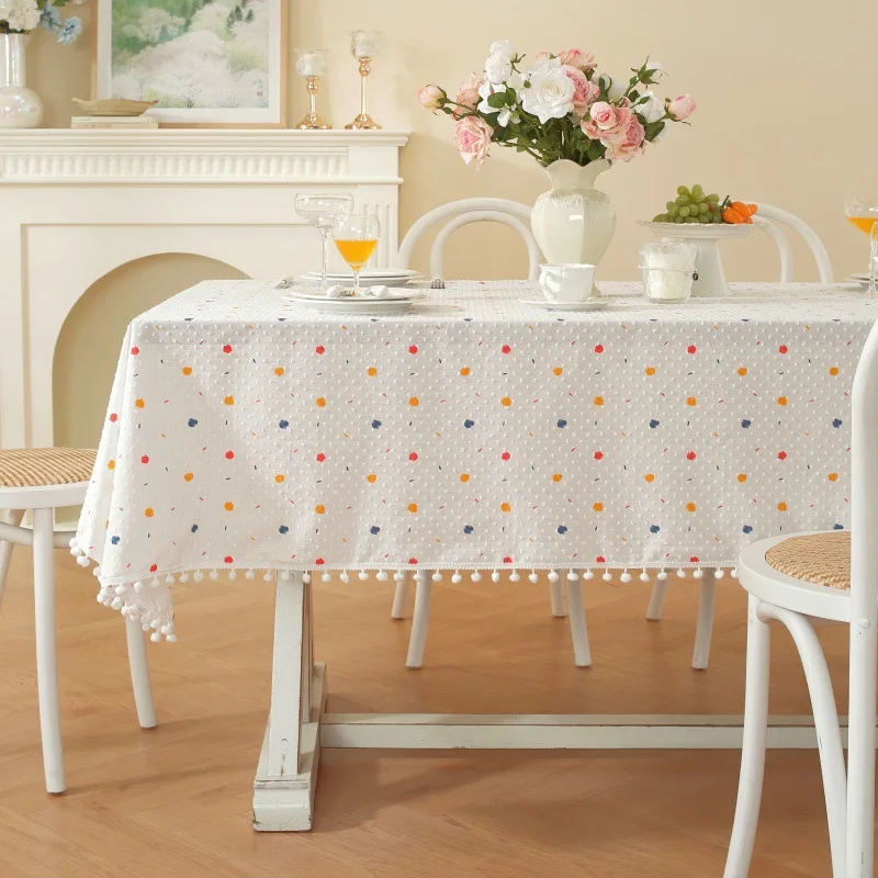 

Korean Style Cotton Tassels Tablecloth,Tea Table Decoration,Rectangle Table Cover For Kitchen Wedding Dining Room