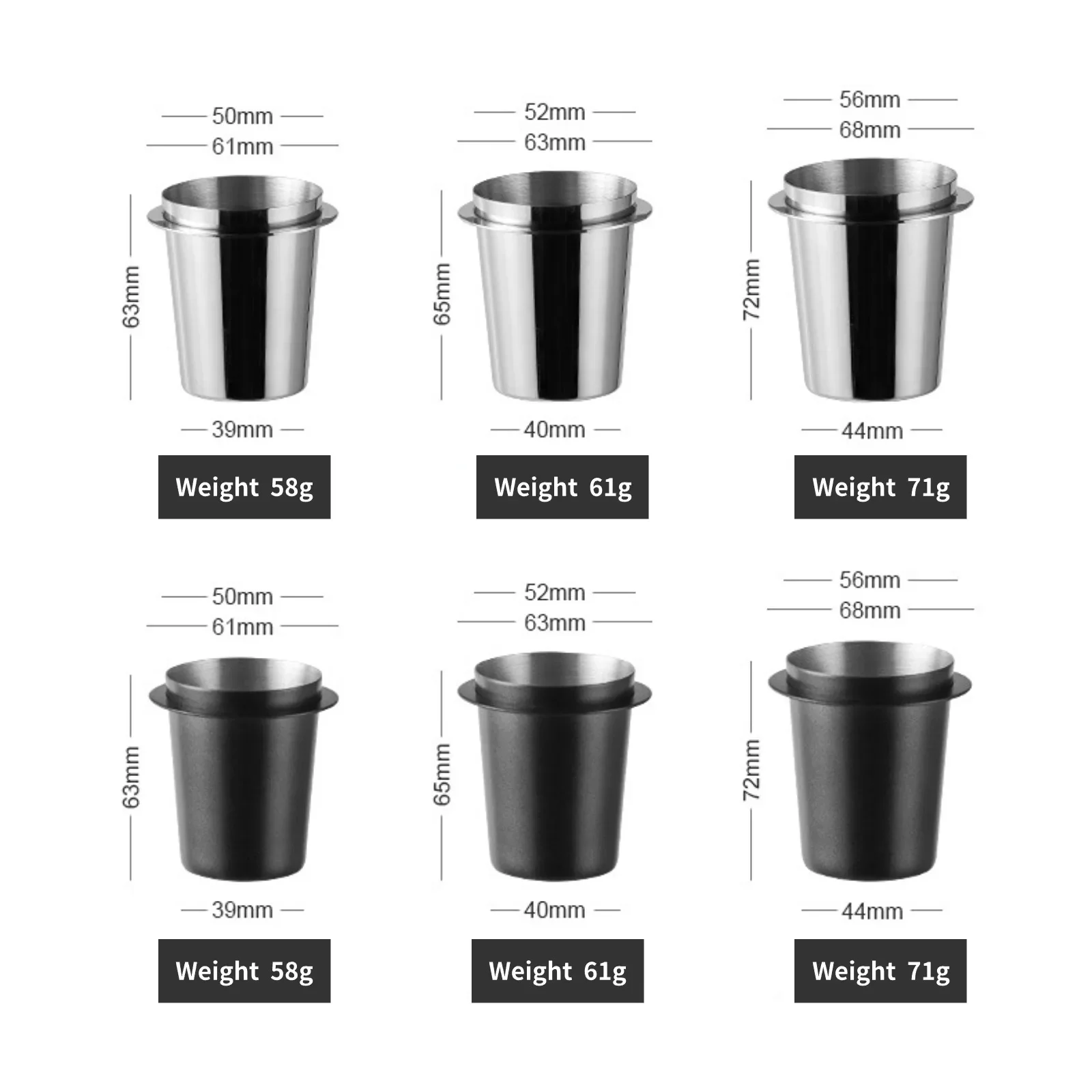 Copo doseador de café 58/53/51mm, caneca para máquina de café expresso, resistente ao desgaste, aço inoxidável, copo doseador de café, dropshipping