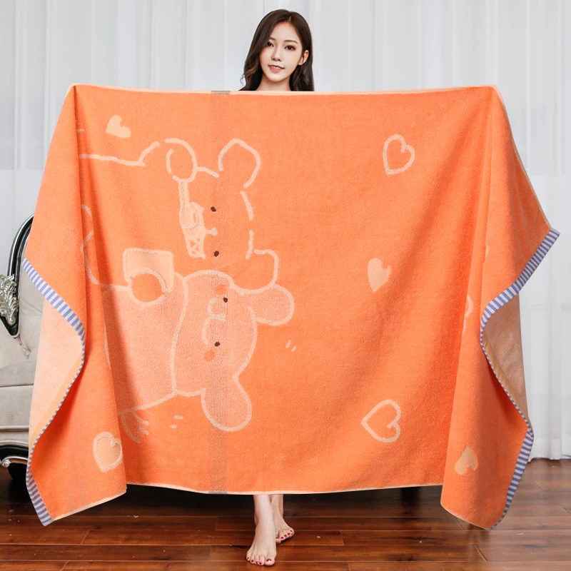 Pure cotton cartoon bath towel for men and women, highly absorbent, quick-drying, thickened, and lint-free70x140cm