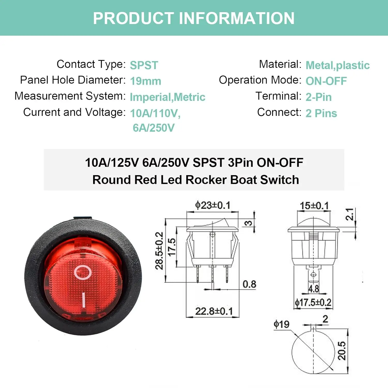 20PCS Led Dot Light 12V Car Auto Boat Round Rocker ON/OFF Toggle SPST Switch Mini Round Button Toggle Light Rocker Switch image 3