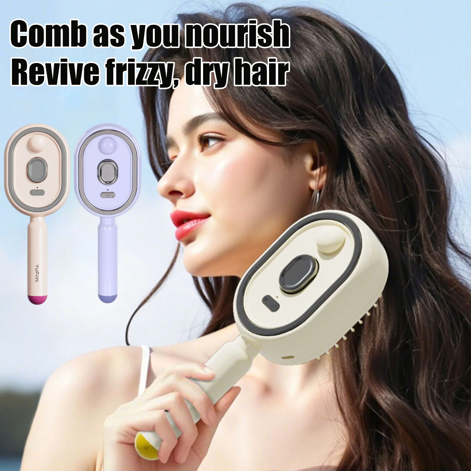 2-In-1 Electric Spray Hair Brush Misting Hair Brush w/ Water Spray Reduce Frizz Anti-Static Essential Oil Atomized Massage Comb