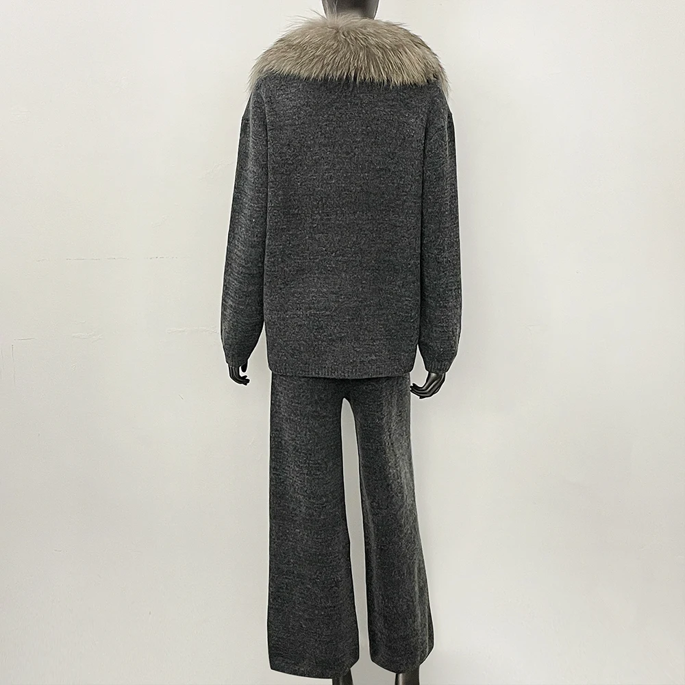 OFTBUY Dames Trui Gebreide Set Echt Bont Truien en Pullovers Bontjas Dames Bontjas Gebreid Pak Trui Dames