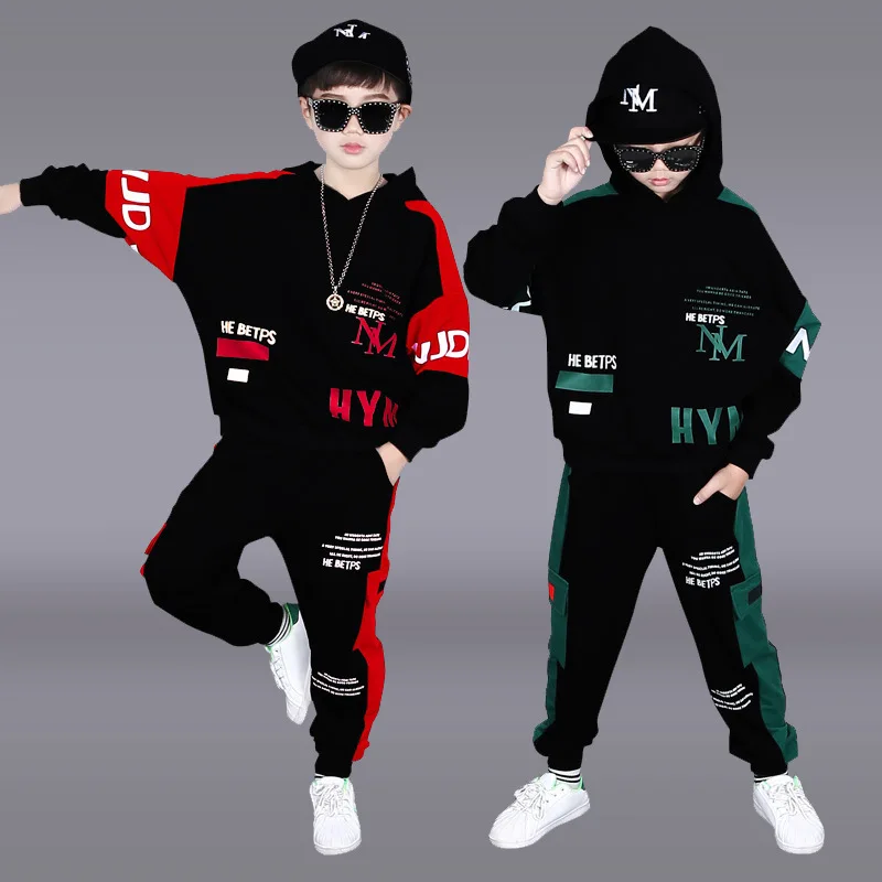 New Winter Autumn Children Boy Clothes Teenager Tracksuit Letters Hooded Top Shirts Sweatshirt + Ankle-tie Pant 5 10 11 12 Year