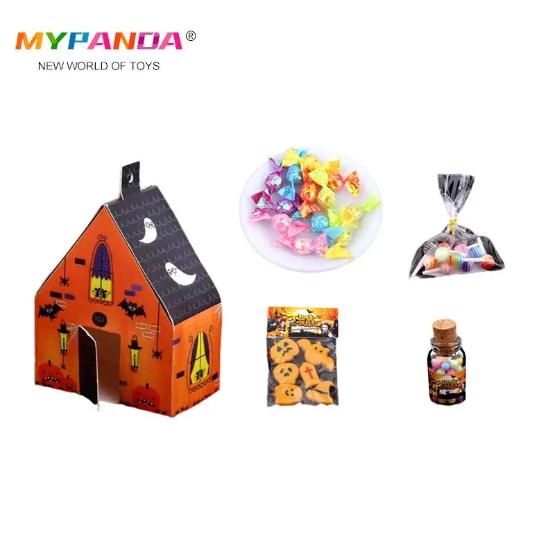 

1Set Dollhouse Miniature Halloween Candy House Biscuit Fries Fruit Candy Lollipop Model Decor Toy Doll House Accessories