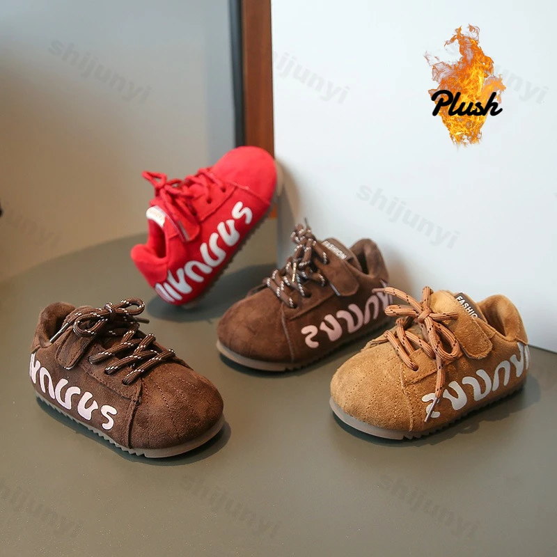 

Boys' Fashion Warm Hairy Low Top Casual Shoes 2025 Winter New Children's Color Block Versatile Plush Comforatble Cotton Sneakers