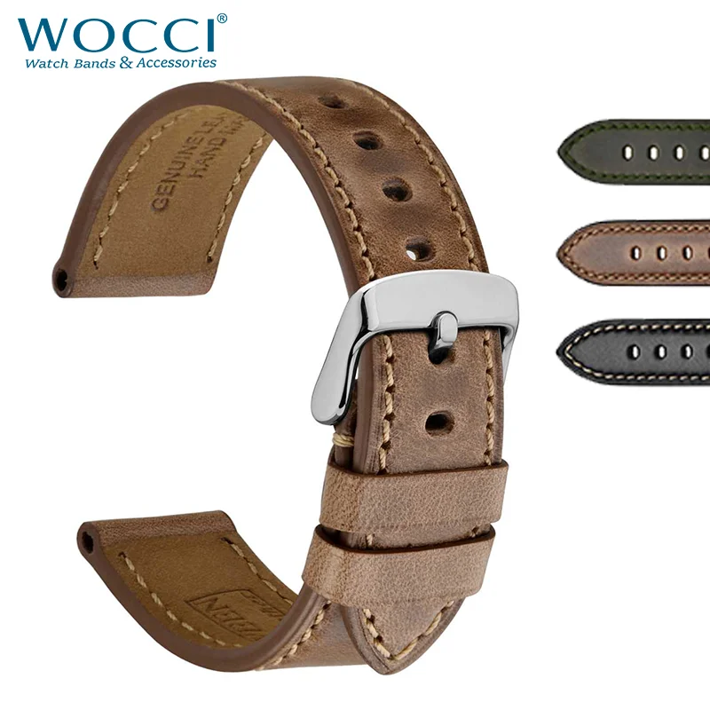 

WOCCI Horween Chromexcel Leather Watch Band for Men Women 18mm 19mm 20mm 21mm 22mm 23mm 24mm Replacement Wrist Belt Bracelet