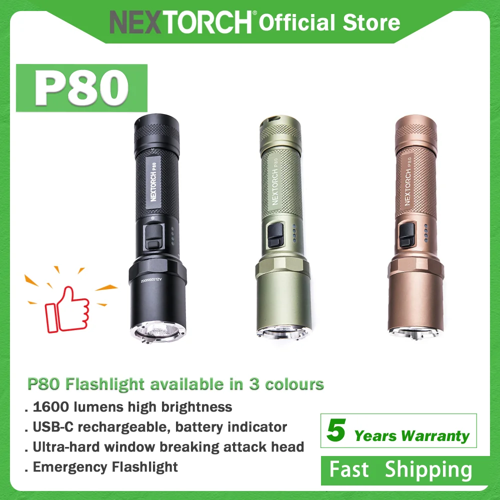 NEXTORCH P80 High Brightness Flashlight EDC Rechargeable High Power Flashlight for Outdoor Camping Law Enforcement new upgrade