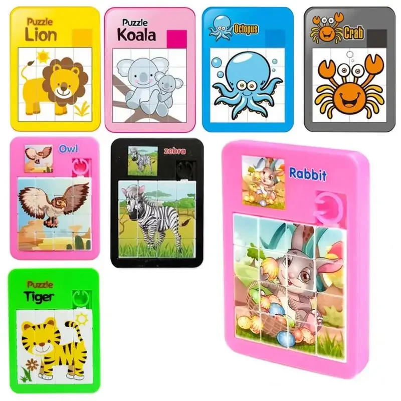 3D Slide Puzzle Alphabet Early Educational Toy Developing for Children Jigsaw Digital Number 1-16 Animal Cartoon Game Toys