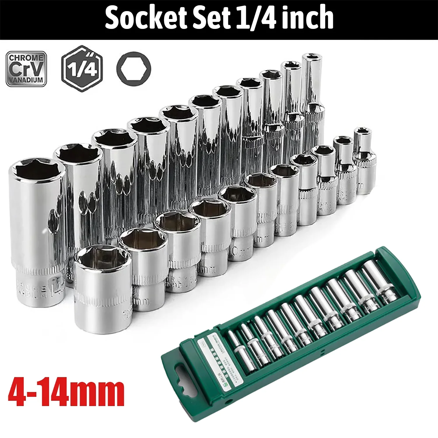 

Набор глубоких головок с приводом 1/4 дюйма, 6-точечный шестигранный короткий набор головок, ключ с храповым механизмом, торцевой ключ с храповым механизмом, инструмент от 4 до 14 мм