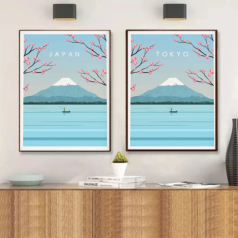 Mount Fuji, Tokyo Tower Landscape Art Map of Tokyo Japanese Art Pictures Canvas Painting Wall Art Pictures Home Room Decor