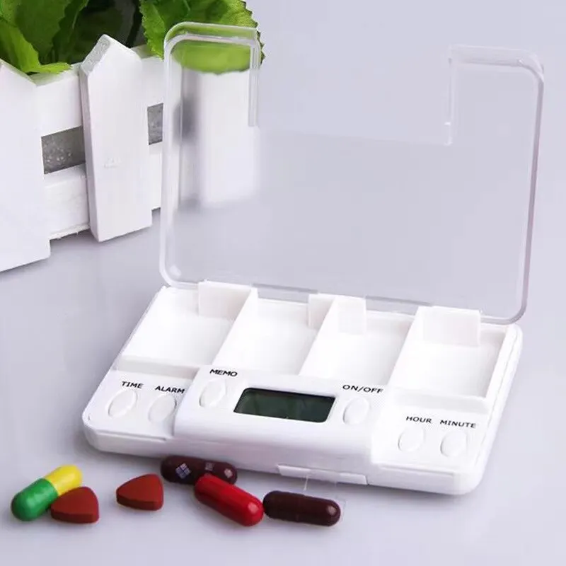 4 Grid Pill Box Medicine Storage Case Electronic Timing Reminder Medicine Boxes Alarm Timer Pills Organizer Pill Drug Container