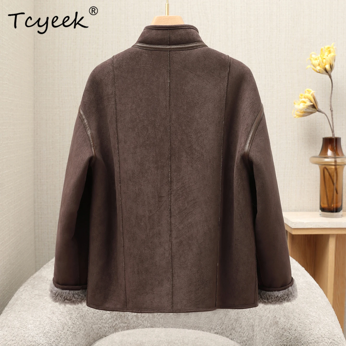 Tcyeek 100% Wollen Jas Winter Kleding Warm Echt Bont Jassen Mode Schapen Shearling Jassen Lamswol Bontjas Vrouwen Abrigo Mujer