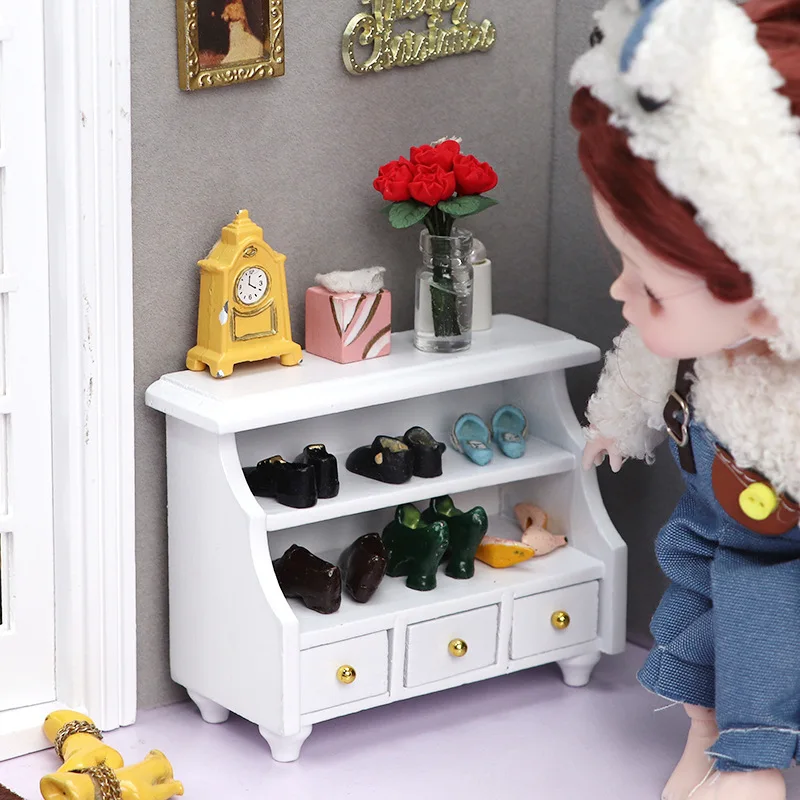 1:12 miniatuur meubilair poppenhuisaccessoires miniatuur scène houten witte lage kast handdoekkast poppenhuis ornament speelgoed
