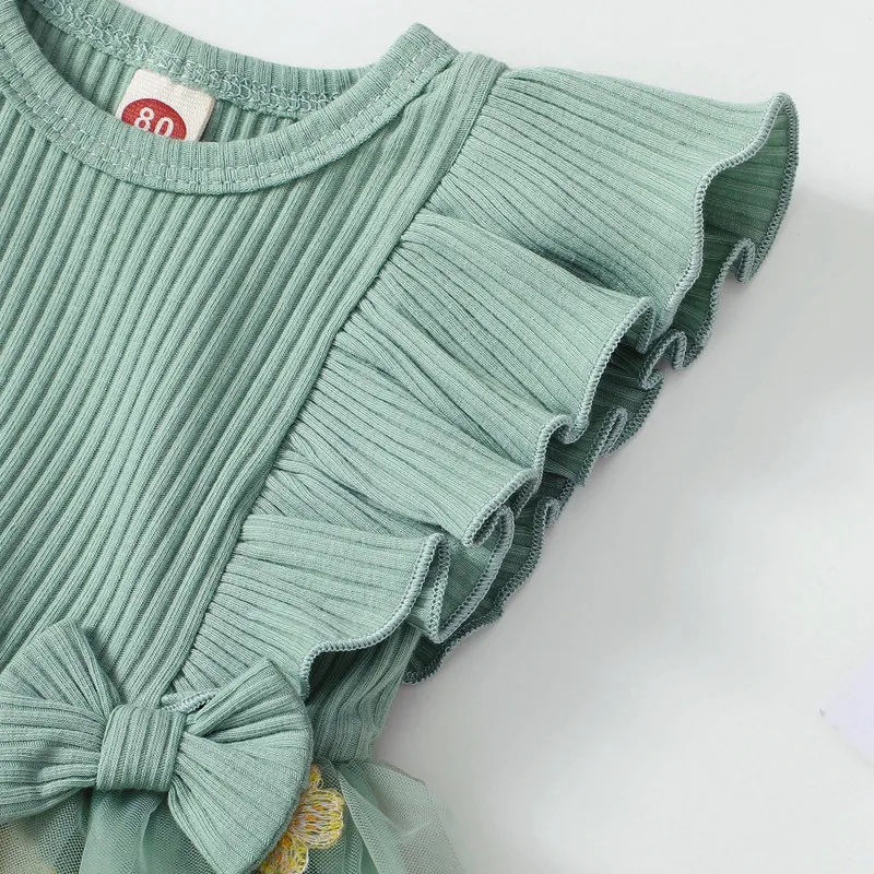 Le ragazze del bambino vestono il vestito Casual da principessa estivo per bambini con ricamo floreale Bowknot girocollo con maniche a mosca