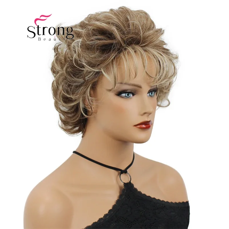 Strongbeauty Charming Celebrity Hairstyle Curly Short Layered Synthetic Hair Brown Blonde Wigs