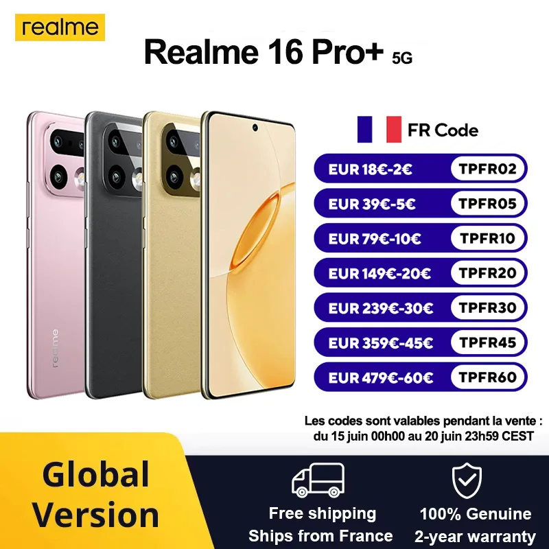 Versione Globale Realme 16 Pro+ 5G Smartphone Snapdragon ® Batteria da 7000mAh 7 Gen 4, Fotocamera Principale OIS da 200MP, Display AMOLED da 6.80''