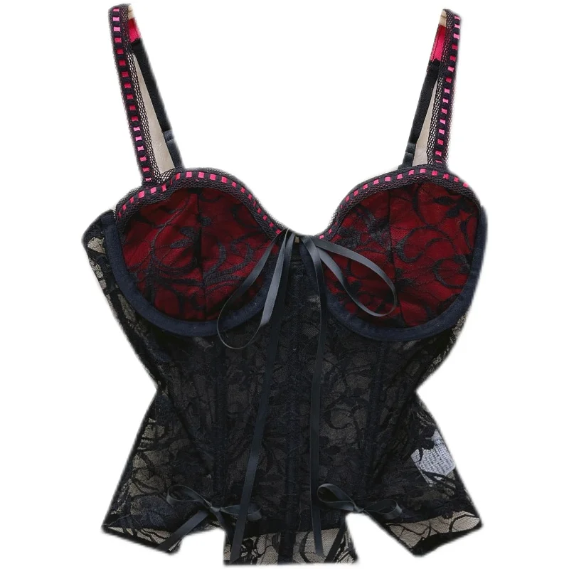 

Sexy American Sle Thin Lace Hook Flower Strap Vest Women's Inner Wear Outer Wear Faionable Top ort Pure Color Summer