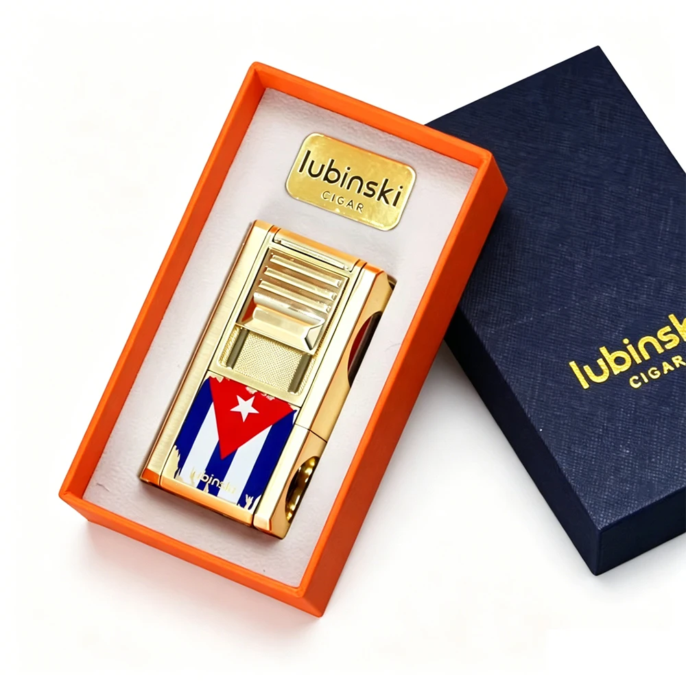 Lubinski Cigar Lighter Butane Gas 1 Jet Torch Lighters With Cigar V Cutter Portable Cigar Accessories